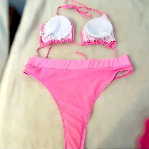 NWOT Ladies 3 Piece Halter Side Tie Triangle High Cut Bikini Bathing Suit - Picture 2 of 2